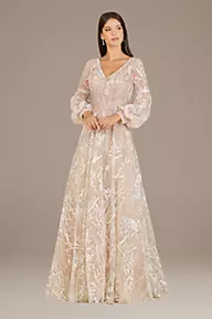 Lara Lara Long Sleeve Embroidered Lace Ball Gown